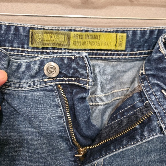 Rock & Roll Men's Pistol Stackable Denim Blue Jeans Size 38x32 Actual 38x30 - Picture 2 of 9